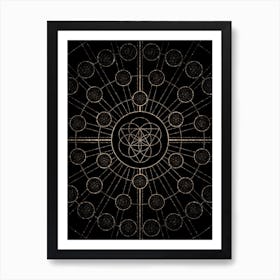 Geometric Glyph Radial Array in Glitter Gold on Black n.0062 Art Print