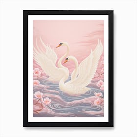 Vintage Japanese Inspired Bird Print Swan 2 Art Print