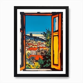 Window View Of Athens Greece In The Style Of Pop Art 4 Art Print