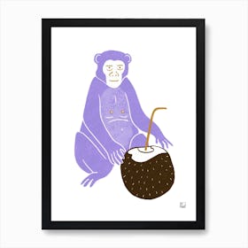 Purple Monkey With Coconut Art Print