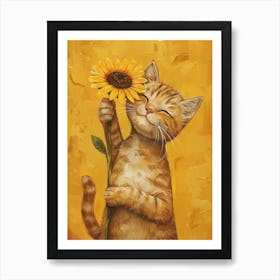 Sunflower Cat Art Print