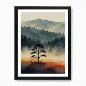 Lone Tree In Mist Art Print