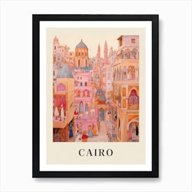 Cairo Egypt 3 Vintage Pink Travel Illustration Poster Art Print