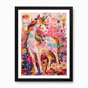 Floral Folky Unicorn Portrait Fauvism Inspired 3 Art Print