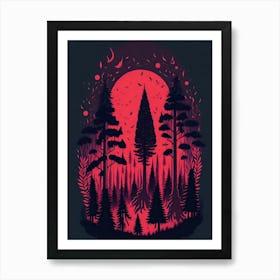 A Fantasy Forest At Night In Red Theme 83 Art Print