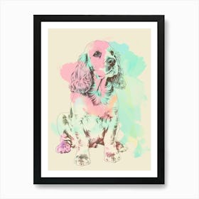 English Cocker Spaniel Dog Pastel Line Illustration 3 Art Print