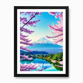 Cherry Blossoms In Japan Mount Fuji Japan Beautiful Lake Landscape Art Print