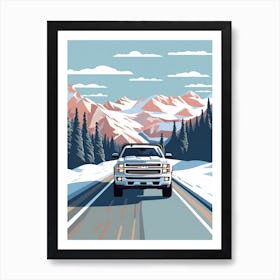 A Gmc Sierra Car In Icefields Parkway Flat Illustration 1 Art Print