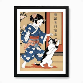 Geisha And Cat Art Print