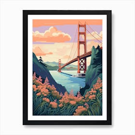 The Golden Gate Bridge   San Francisco, Usa   Cute Botanical Illustration Travel 0 Art Print