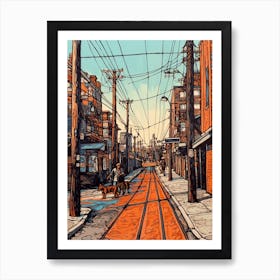 Painting Of Toronto Canada With A Cat In The Style Of Line Art 4 Art Print