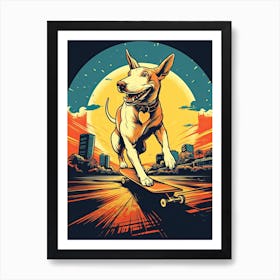 Bull Terrier Dog Skateboarding Illustration 3 Art Print