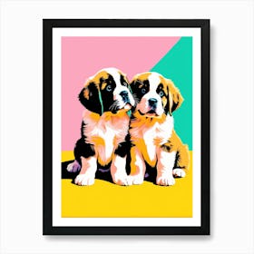 Saint Bernard Pups, This Contemporary art brings POP Art and Flat Vector Art Together, Colorful Art, Animal Art, Home Decor, Kids Room Decor, Puppy Bank - 125th Art Print