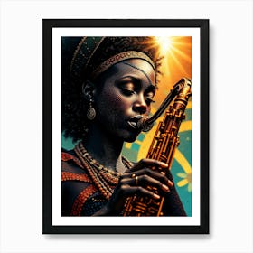 African Woman Playing Saxophone 1 Art Print