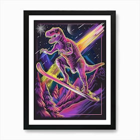 Neon Dinosaur Snowboarding Art Print