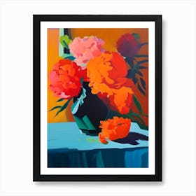 Orange Peonies On A Table Colourful 1 Painting Art Print