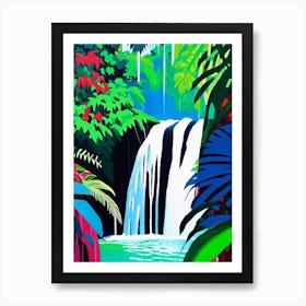 Waterfalls In A Jungle Waterscape Colourful Pop Art 1 Art Print