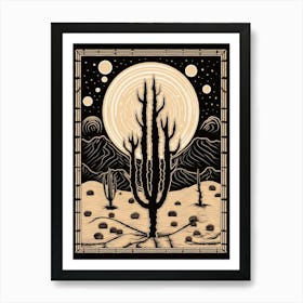 B&W Cactus Illustration Moon Cactus 1 Art Print