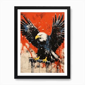 Bald Eagle, Woodblock Animal  Drawing 4 Art Print