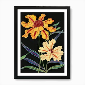 Neon Flowers On Black Marigold 1 Art Print