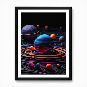 Default Neon Black Light Sgraffito Solar System 3d Illustratio 1 (6) Art Print