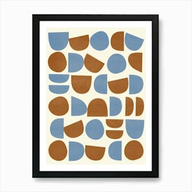 Mid Century Modern Abstract Pattern Blue, Red Art Print