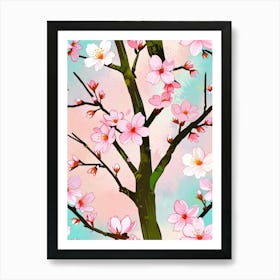 Seamless Pattern With Cherry Blossoms Art Print