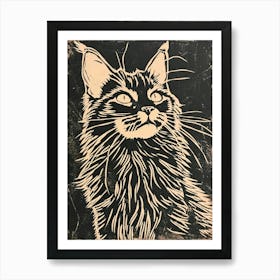 Maine Coon Linocut Blockprint 3 Art Print