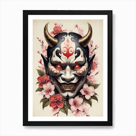 Floral Irezumi The Traditional Japanese Tattoo Hannya Mask (17) Art Print