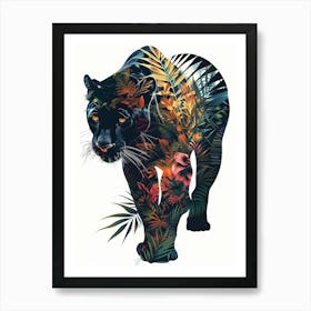 Double Exposure Realistic Black Panther With Jungle 6 Art Print