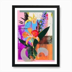 Orchid 3 Neon Flower Collage Art Print