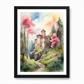 Watercolor Castle In The Forest.1 Art Print