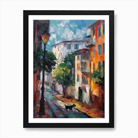 Painting Of A Street In San Francisco With A Cat 1 Impressionism Art Print