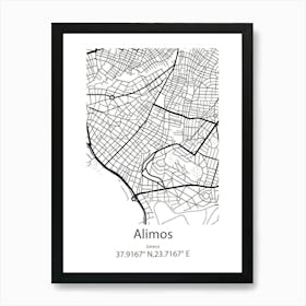 Alimos,Greece Minimalist Map Art Print