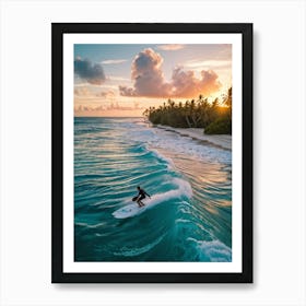 Capture An Aerial Perspective Of A Daring Surfer Confidently Riding The Islands Largest Wave On A S (4) Art Print