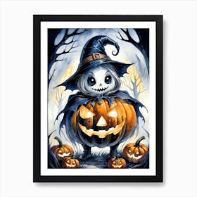 Cute Jack O Lantern Halloween Painting (10) Art Print