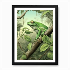 Green Tree Frog Vintage Botanical 4 Art Print