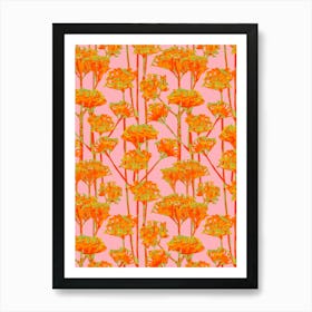 SUNSHINE-Y Abstract Floral Summer Bright Botanical in Coral Orange Yellow Green on Blush Art Print