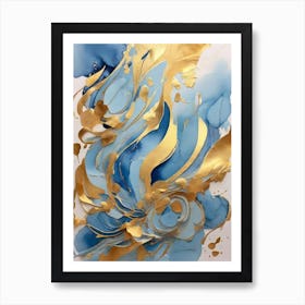 Gold And Blue Abstract Painting Art Print