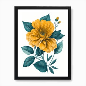 Minimal Marigold Flower Painting (4) Art Print