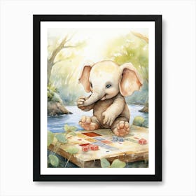Elephant Painting Board Gaming Watercolour 4 Art Print