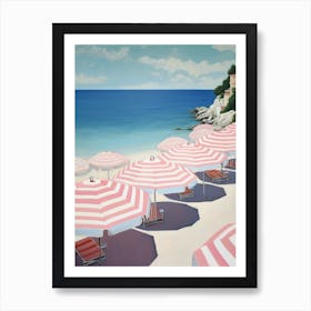 Striped Pink And White Beach Umbrellas In Italy 2 Art Print