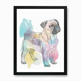 Pug Dog Pastel Line Illustration  2 Art Print