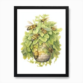 Sweat Bee Beehive Watercolour Illustration 4 Art Print