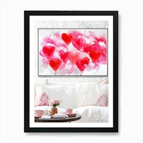 Abstract Acrylic Illustration Of Voluminous Clouds Symbolizing Love With Splashes Of Bright Red Re (2) Art Print