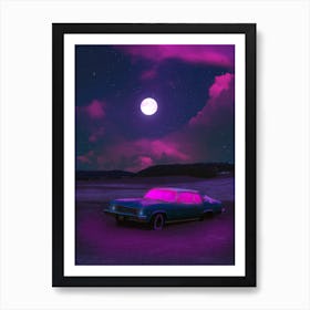Neon Car And Full Moon Art Print