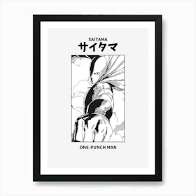 OnePunch Man Saitama Black and White Art Print