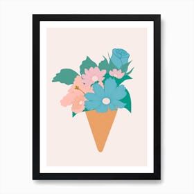 Blue And Pink Ice Cream Flower Art Print