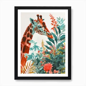 Watercolour Giraffe Head In The Leaves 6 Art Print