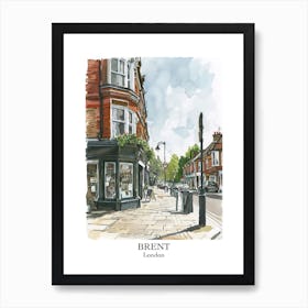 Brent London Borough   Street Watercolour 3 Poster Art Print